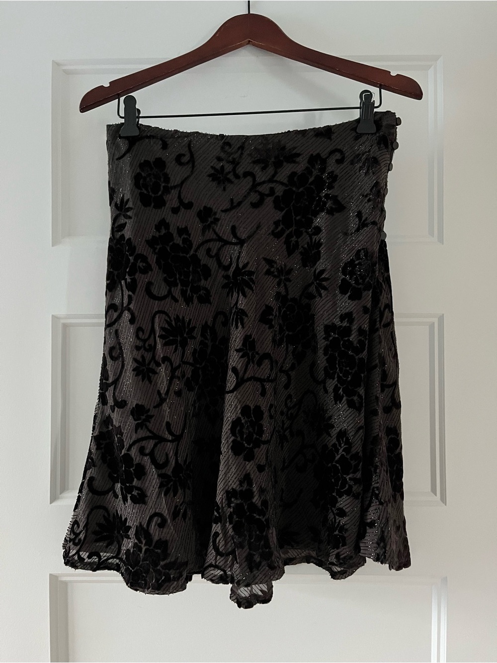 Brown Velvet Floral silk skirt blend size by Cassani 7/8 - Picture 2 of 10